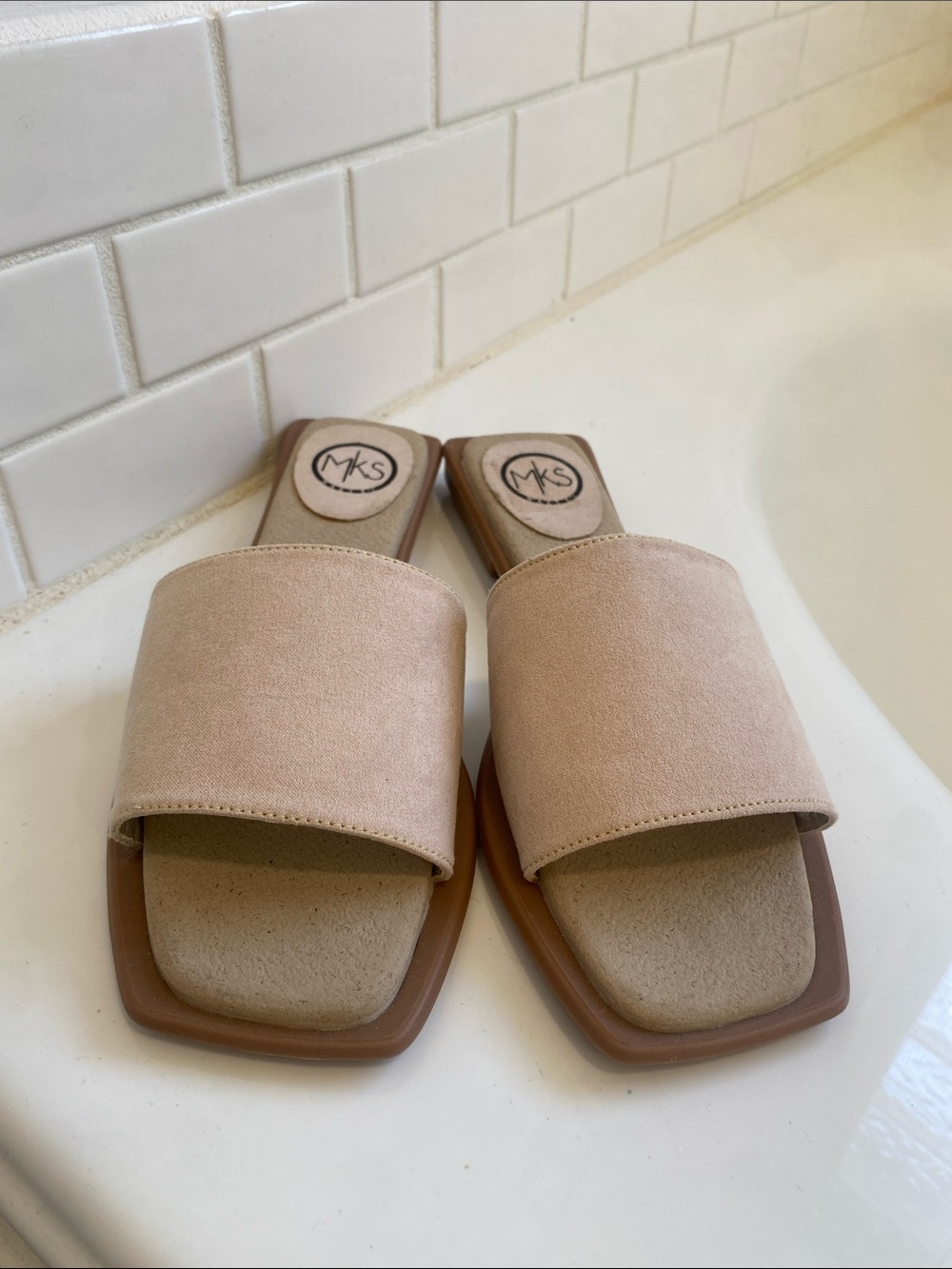 MKS Makers - Tan Suede Slide Sandals size 6